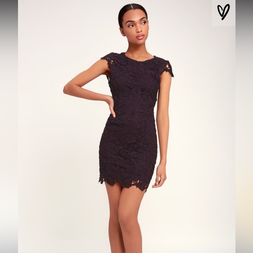 🎉 HP 🎉Lulu's Elegant Lace Mini Dress in Dark Purple